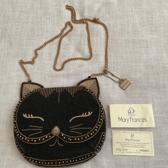 NEW Mary FrancesWhisker Beaded Cat Crossbody Clutch Bag - Picture 2 of 12